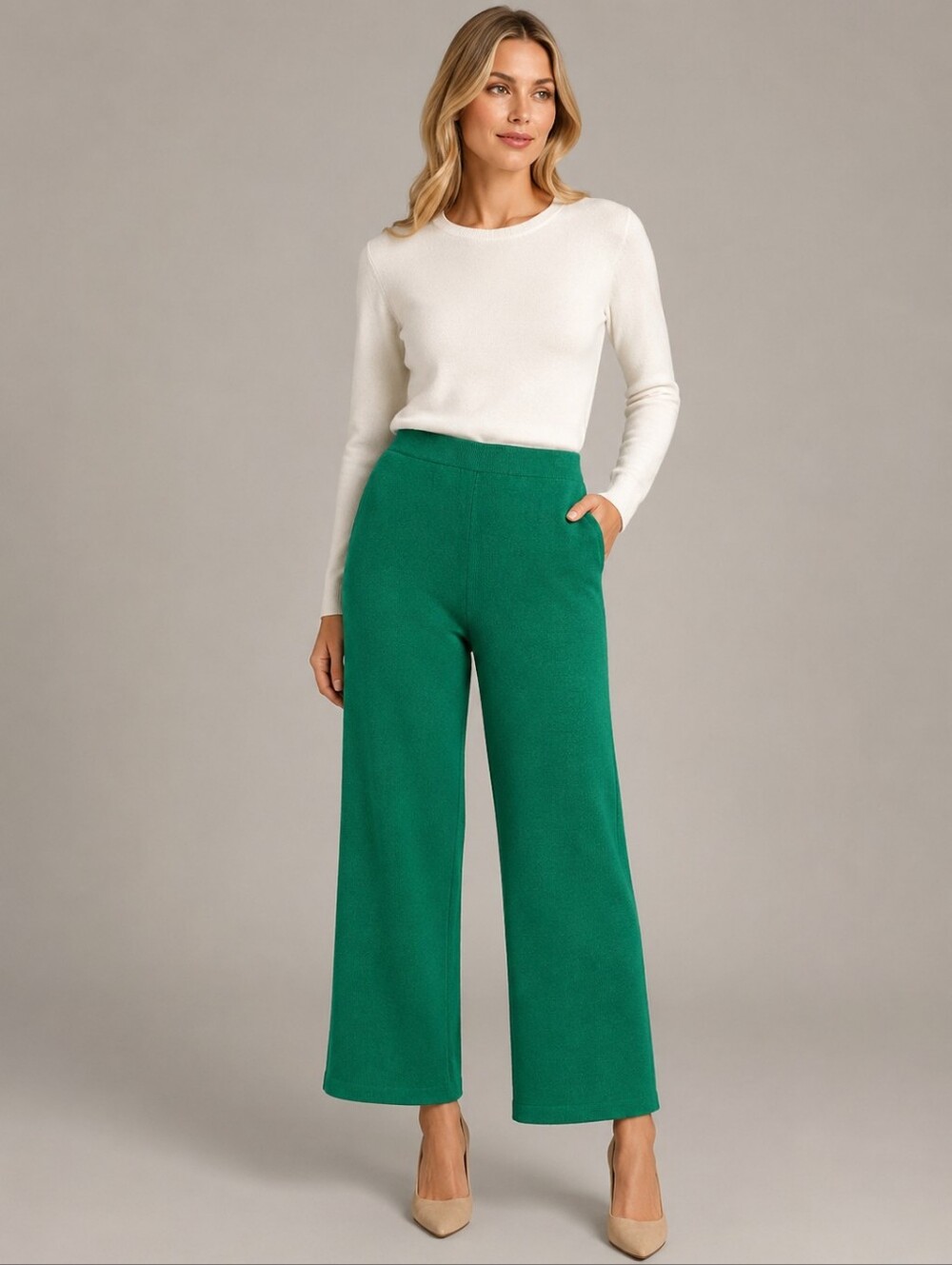 St. John Knits Santana Knit Pants USA Made Women’s Size 14 Green
